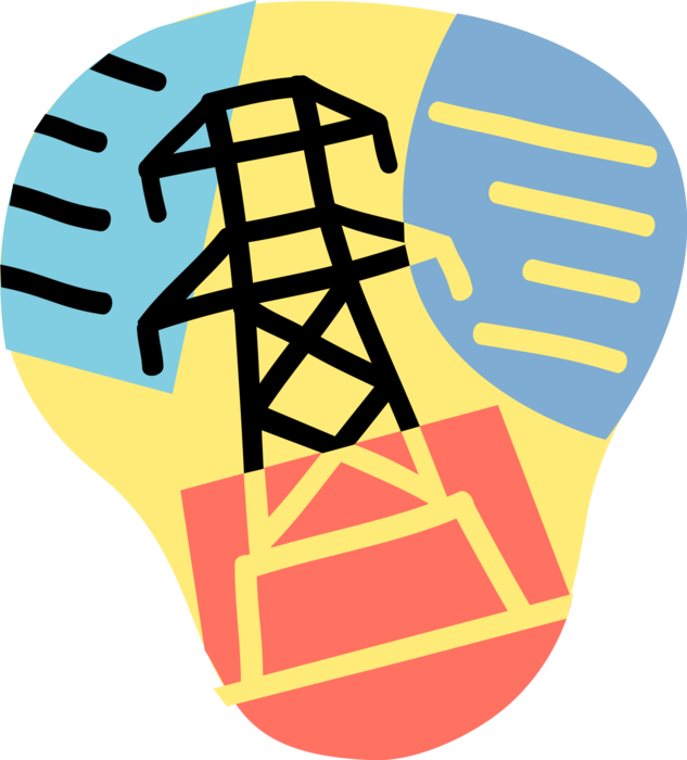 Vector Illustration Of Electricity Power Energy Transmission Clipart (633x700), Png Download