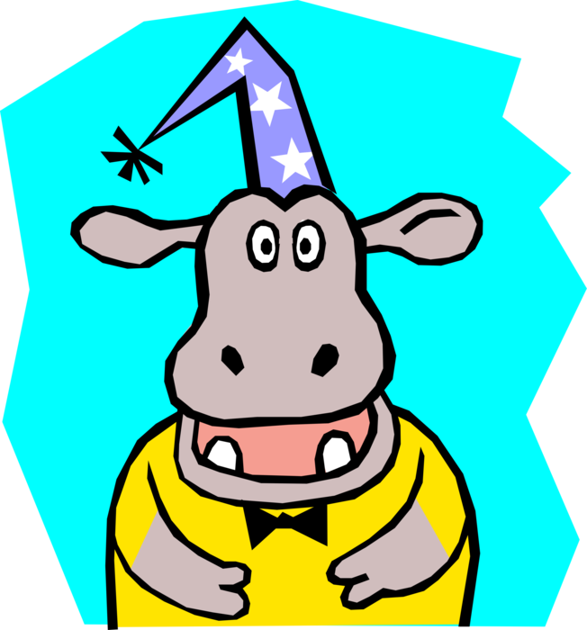 Vector Illustration Of Hippopotamus Party Animal Clipart (652x700), Png Download
