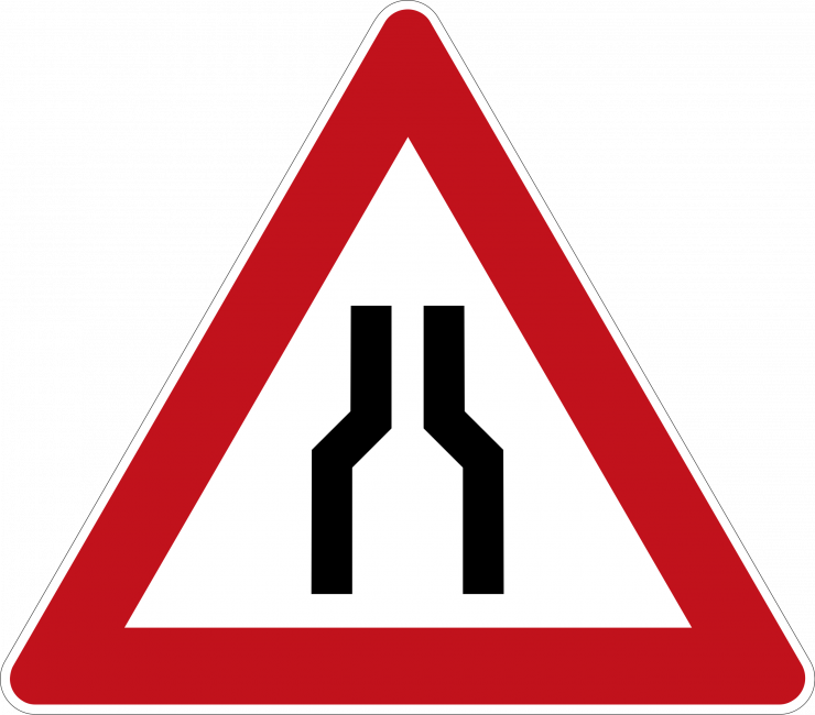 Narrow Roadway Ahead - Achtung Icon Clipart (740x650), Png Download