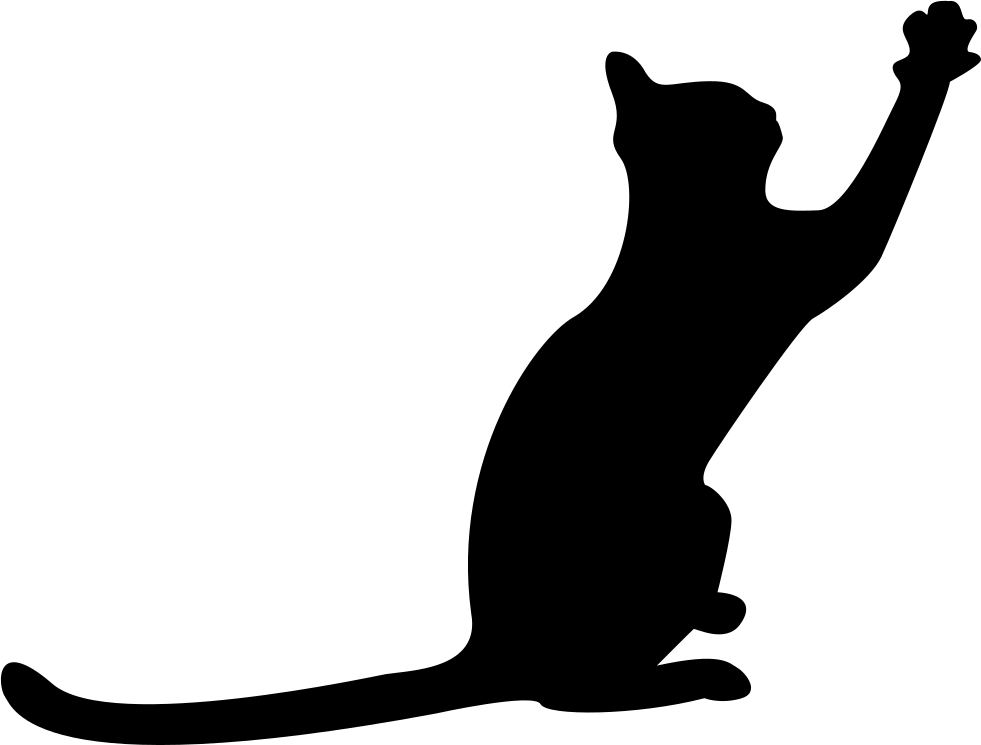 Cat Black Silhouette With Extended Tail And One Paw - Cat Paw Black Png Clipart (981x745), Png Download