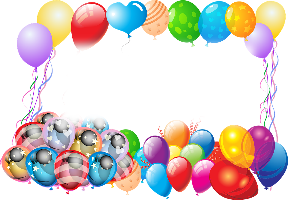 Cake And Balloons - Feliz Y Bendecido Cumpleaños Animado Clipart (960x667), Png Download