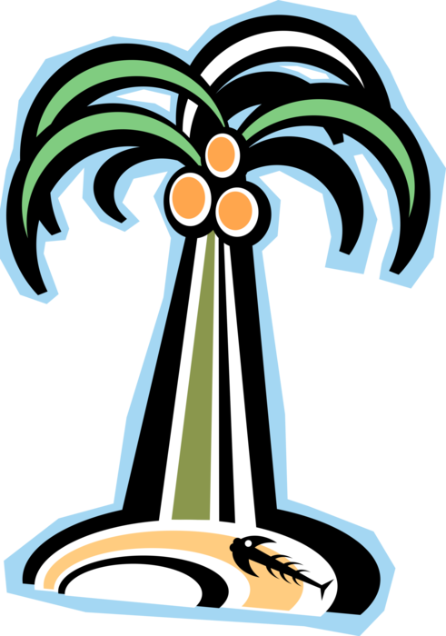 Vector Illustration Of Arecaceae Palm Tree On Tropical Clipart (491x700), Png Download