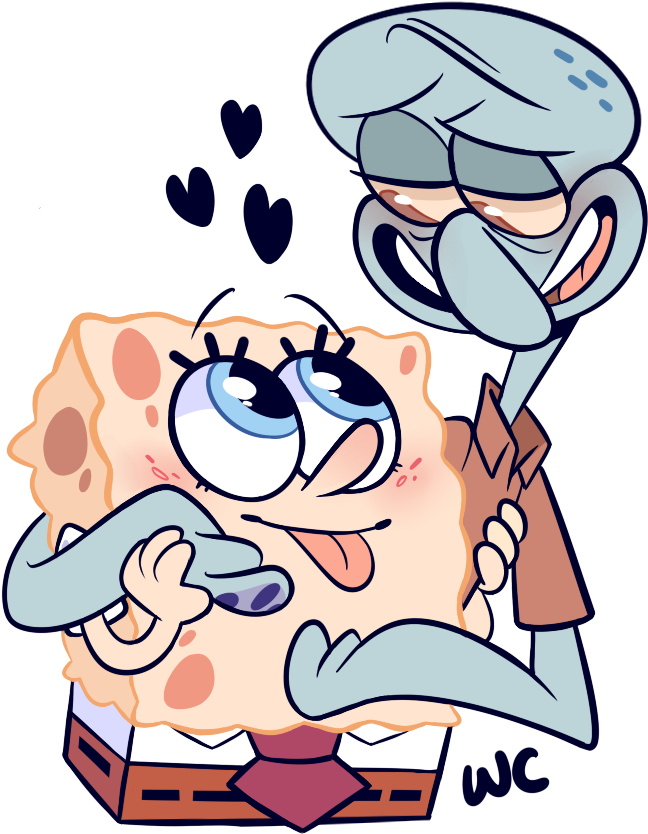Long Time No Squidbob - Spongebob X Squidward Cute Clipart (700x977), Png Download
