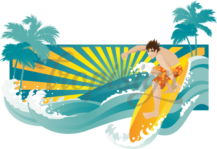 Surfer Male Tropisign A Collection Of Tropical - Illustration Clipart (756x522), Png Download