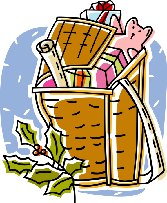 Vector Illustration Of Holiday Festive Season Christmas - Christmas Hamper Clipart - Png Download (576x700), Png Download