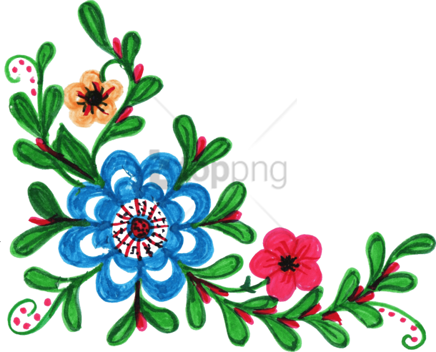 Free Png Colorful Floral Corner Borders Png Png Image - Colorful Flower Clipart Png File Transparent Png (850x687), Png Download