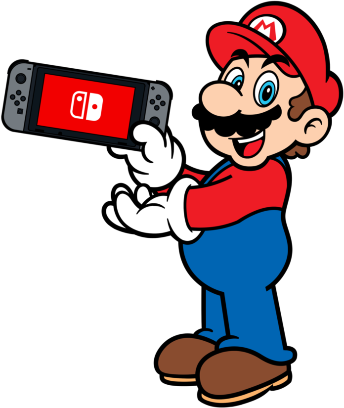 Fan-art Of Mario Characters Using The Nintendo Switch - Mario With Nintendo Switch Clipart (894x894), Png Download