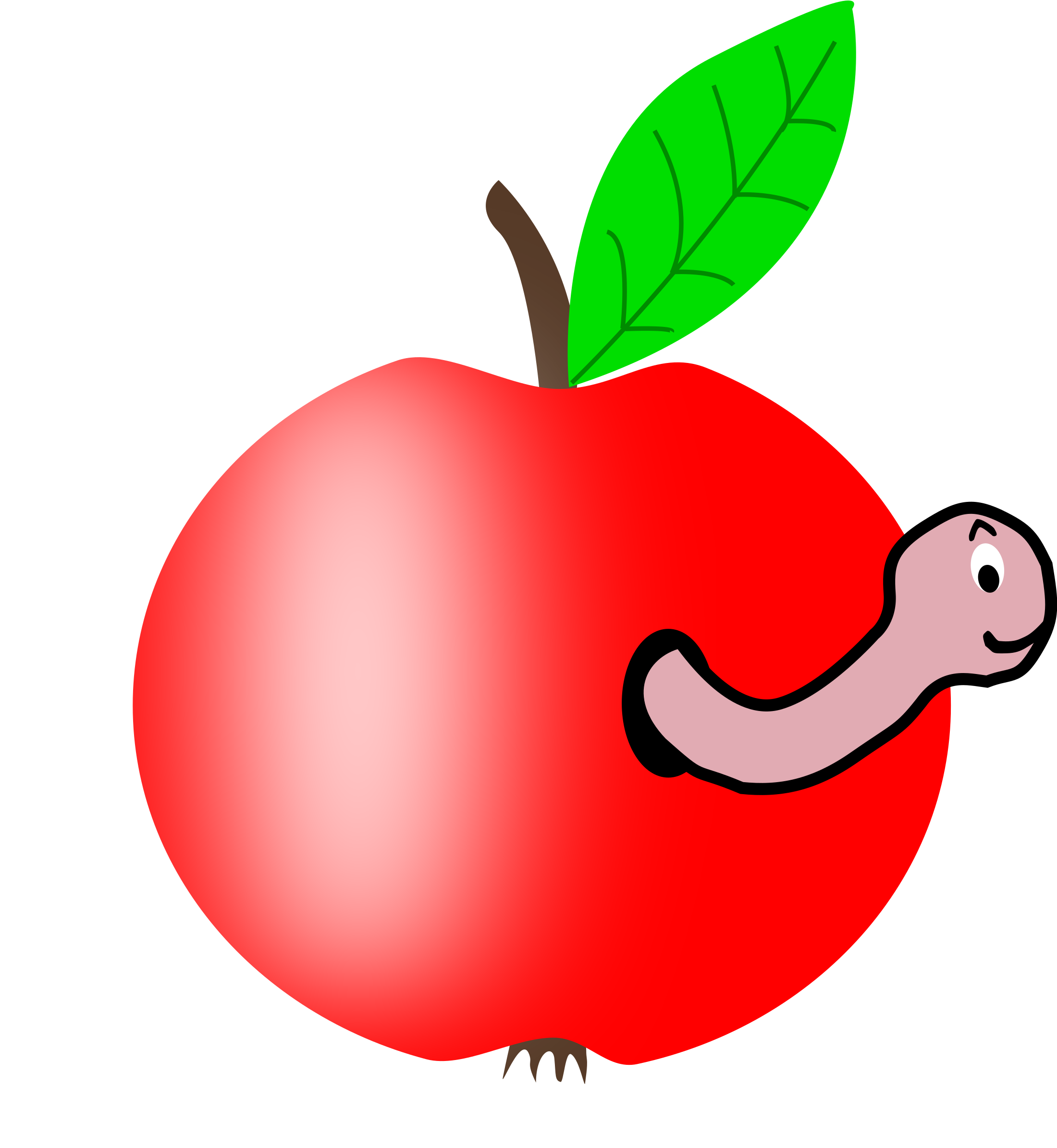 Apple Red With A Green Leaf With Funny Worm - Apple With A Worm Clipart (958x1045), Png Download