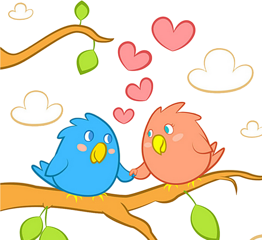 Jpg Black And White Download Falling In Love Couple - Couple Cute Love Birds Cartoon Clipart (1000x1000), Png Download