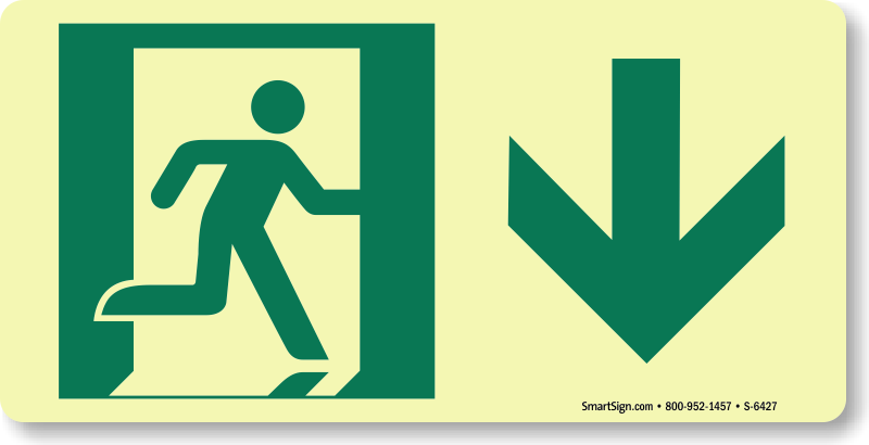 Glowsmart™ Directional Exit Sign, Down Arrow - No Parking Fire Exit Signs Clipart (800x410), Png Download