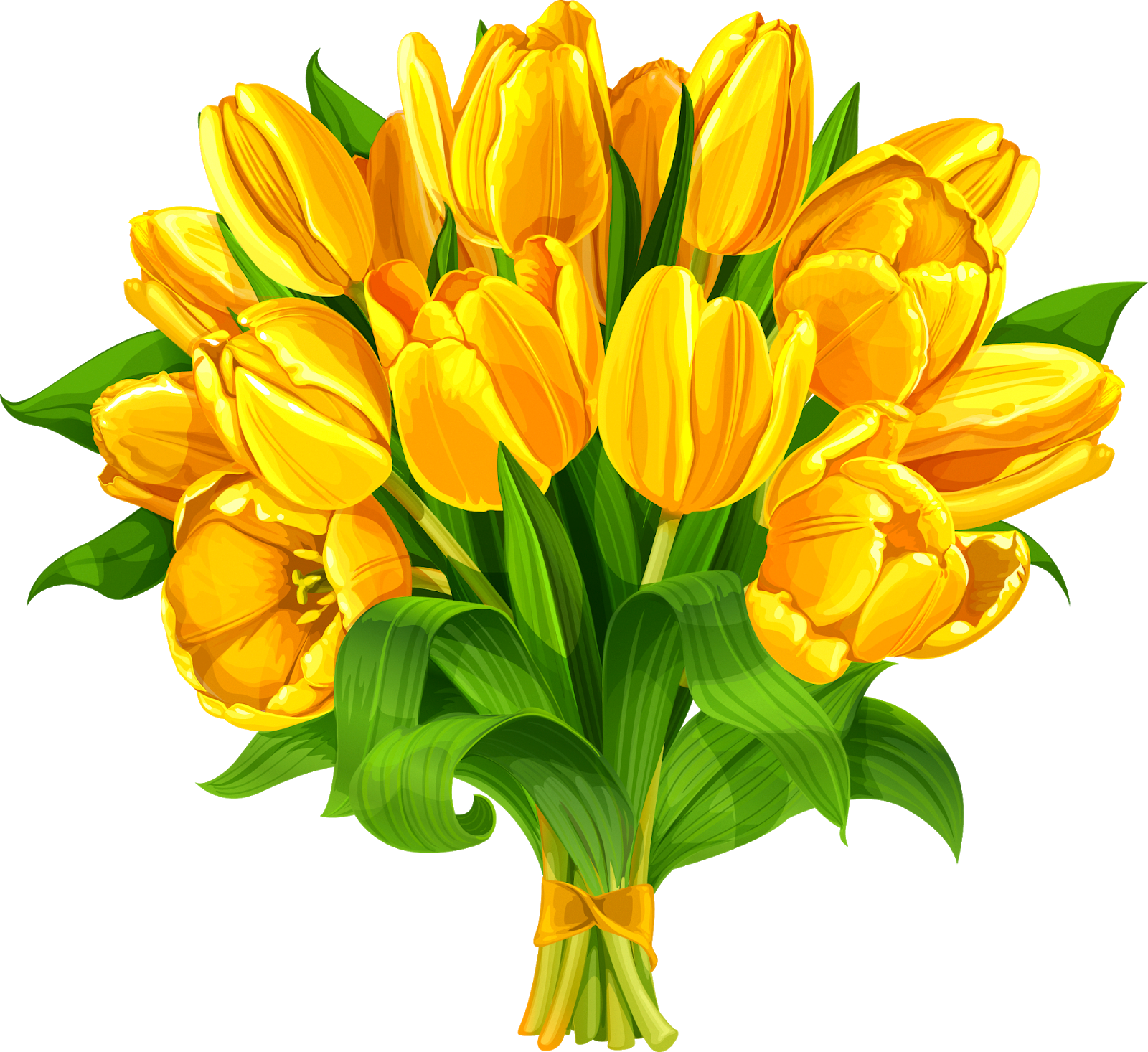 Tulip Flower Bouquet Yellow - Yellow Tulips Bouquet Png Clipart (1600x1466), Png Download