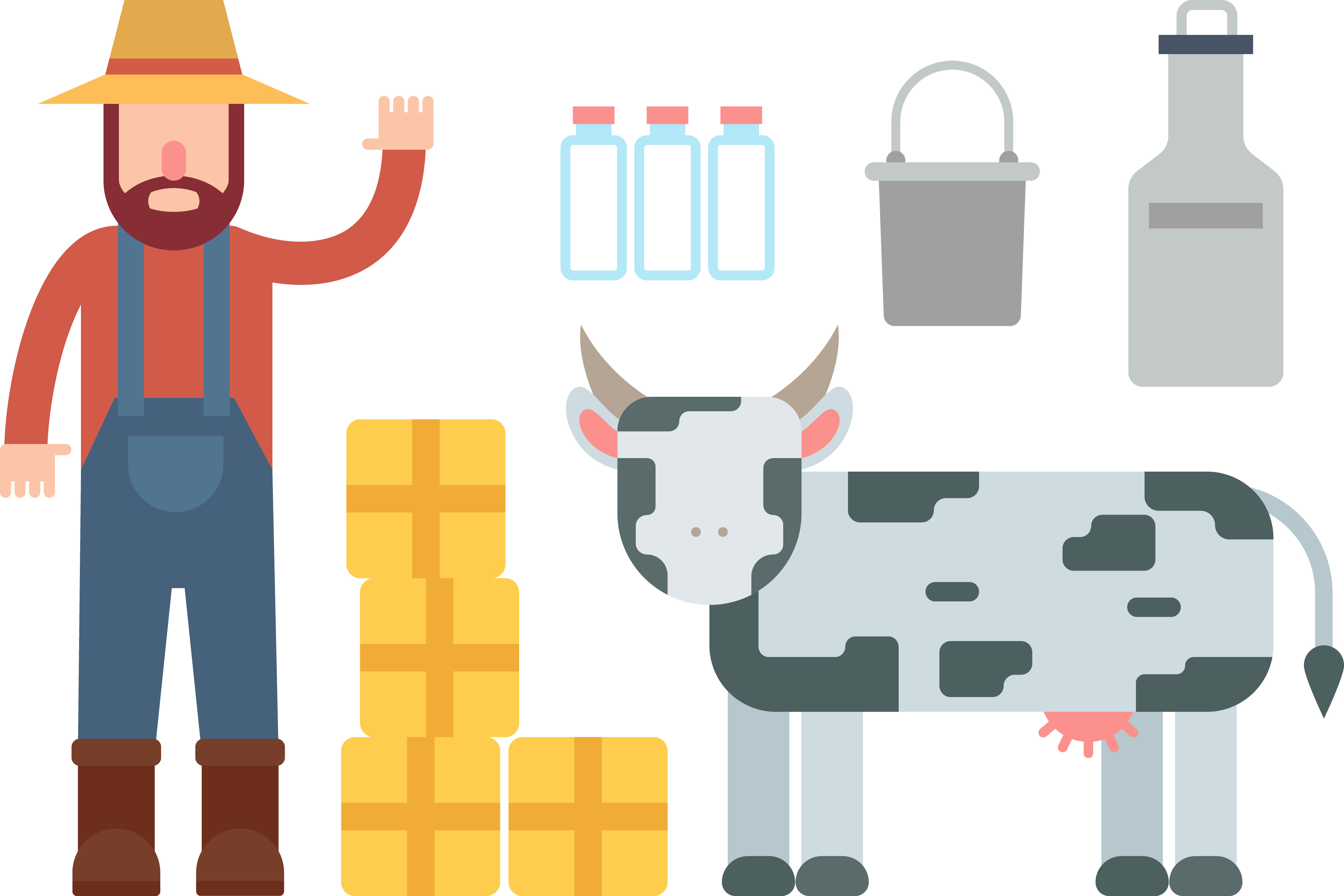 Dairy Cattle Milk - Farmer With Cow Clipart - Png Download (5064x3376), Png Download