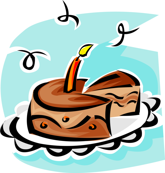 Vector Illustration Of First Birthday Cake With Lit Clipart (668x700), Png Download