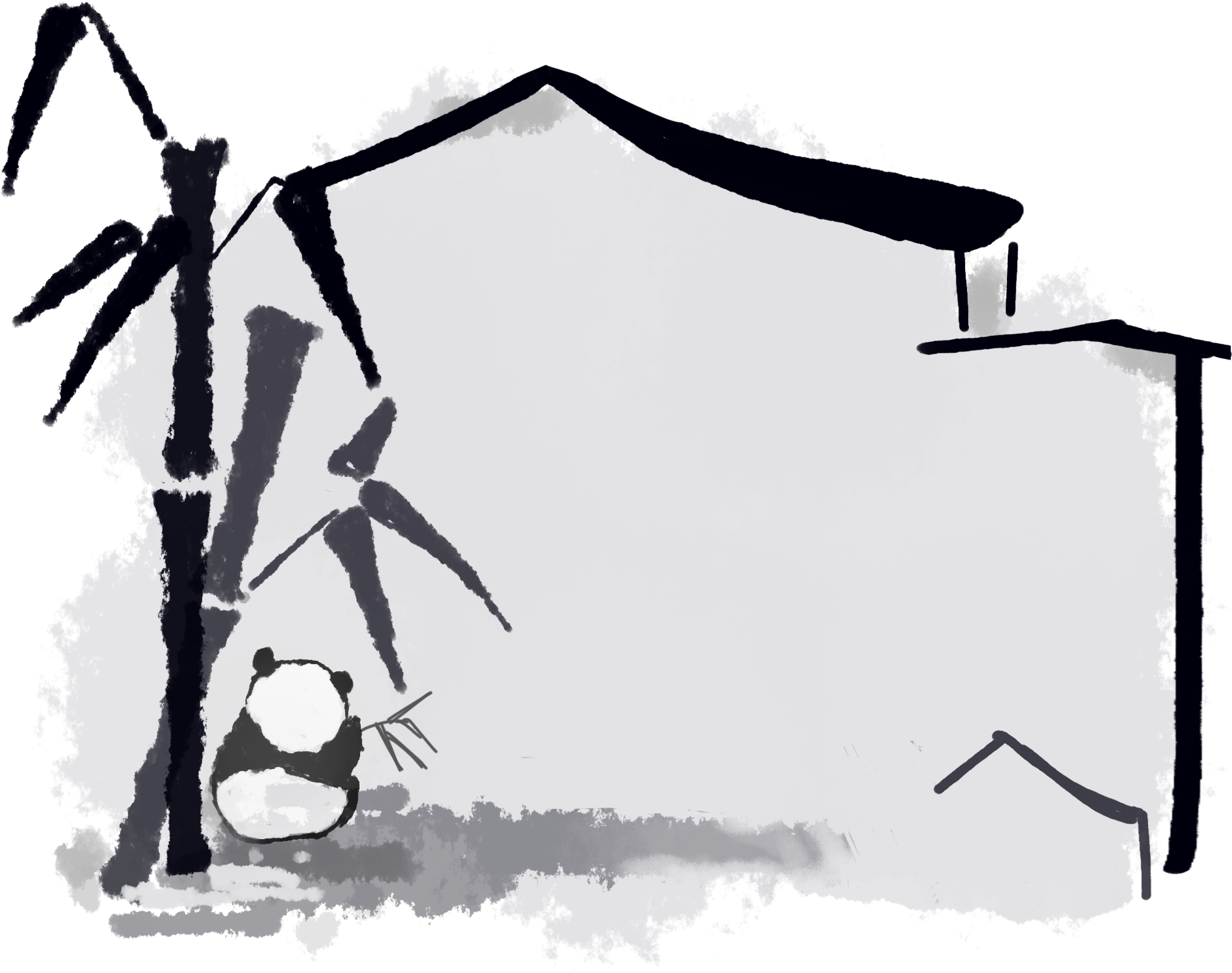 Bamboo Panda Jiangnan Eaves Png And Psd - Sketch Clipart (2000x2000), Png Download