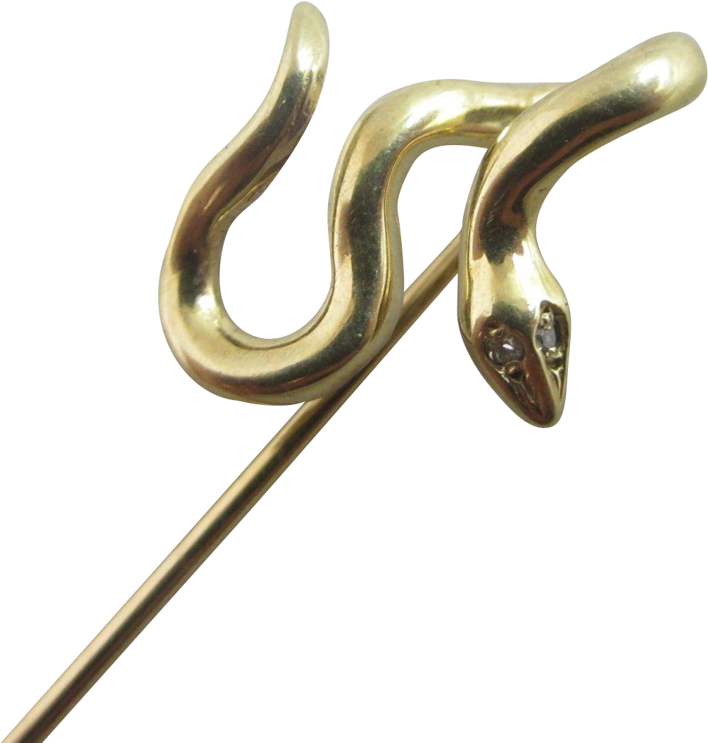 18k Gold Rose Cut Diamond Snake Stick Pin Brooch Vintage - Plywood Clipart (1054x1054), Png Download