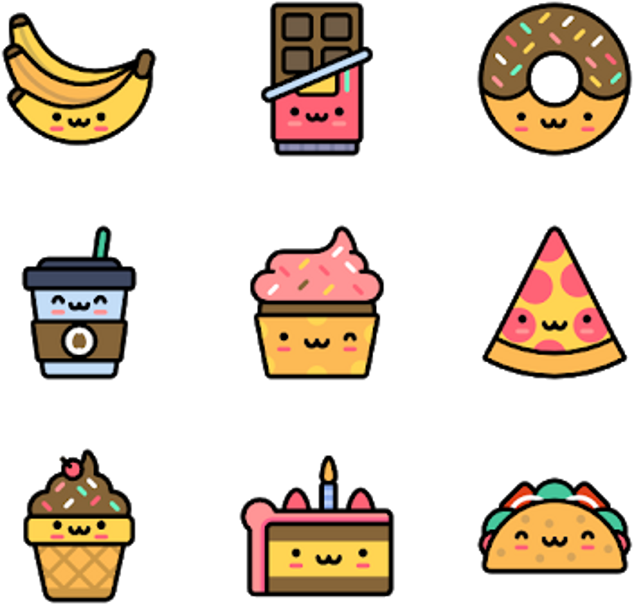 #cute #food #pizza #donut #cake #banana #coffee #coffeecup - Icon Clipart (1024x962), Png Download