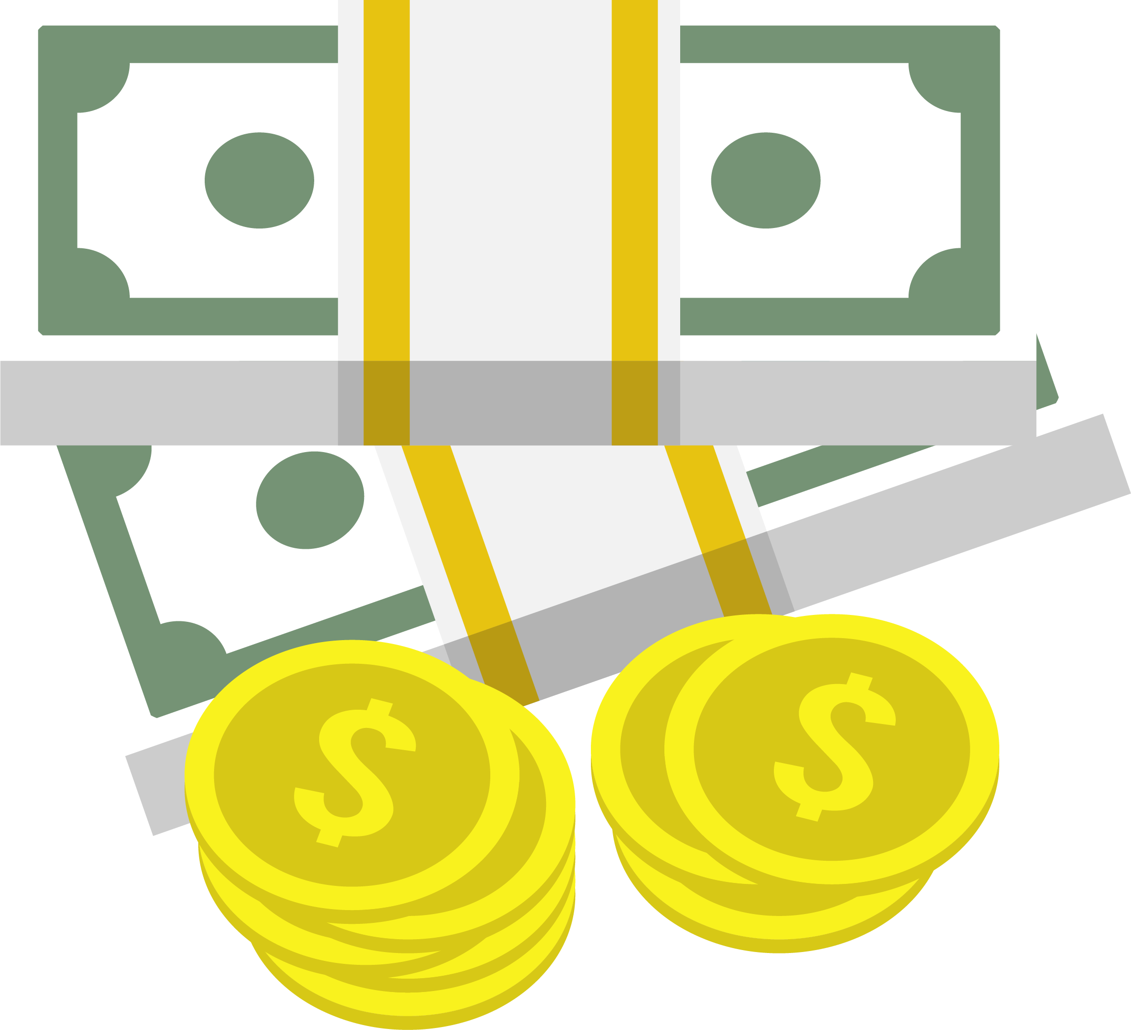 Flat Design Coin Banknote Clipart (2293x2087), Png Download