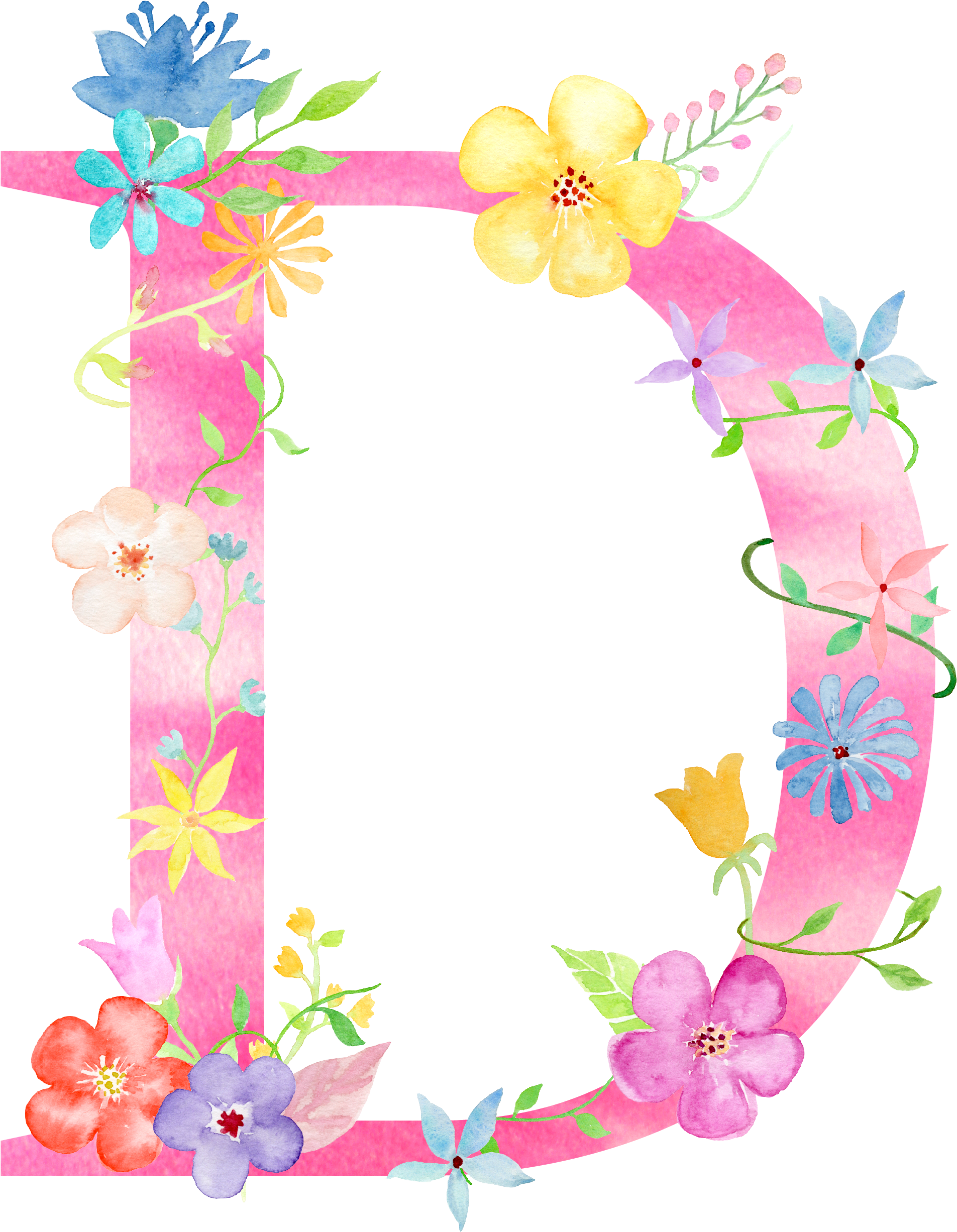 D Watercolor Lettering, Watercolour, Floral Letters, - Circle Clipart (2400x3000), Png Download