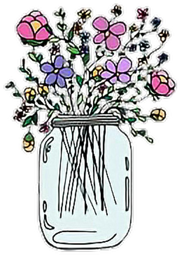 Flowers Tumblr Stickers Sticker - Mason Jar With Flowers Sticker Clipart (1024x931), Png Download