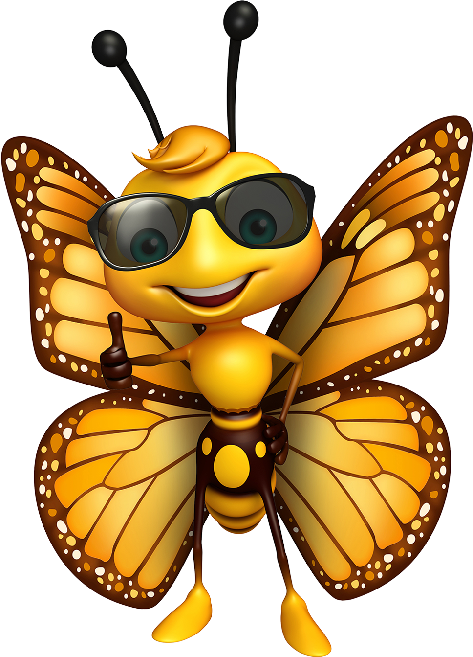 Previousnext - Butterfly With Sunglasses Cartoon Clipart (1500x1350), Png Download