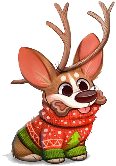 Cartoon Corgi Christmas Clipart (564x594), Png Download