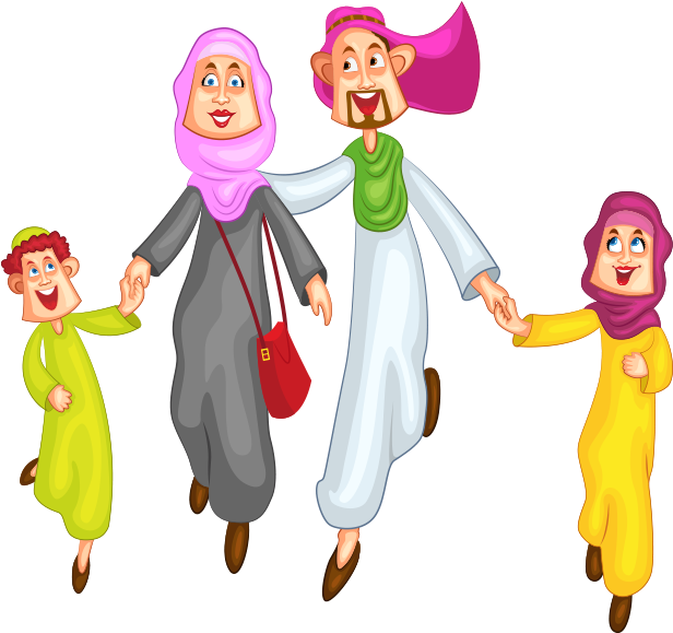 Family Celebrating Eid Vector Download - Cartoon Clipart (615x600), Png Download