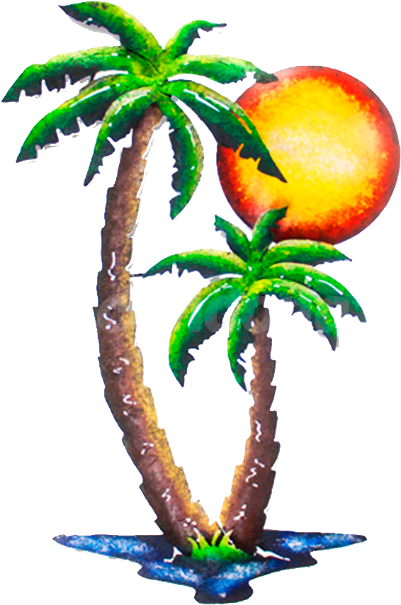 Palm And Sun Decorative - Illustration Clipart (566x854), Png Download