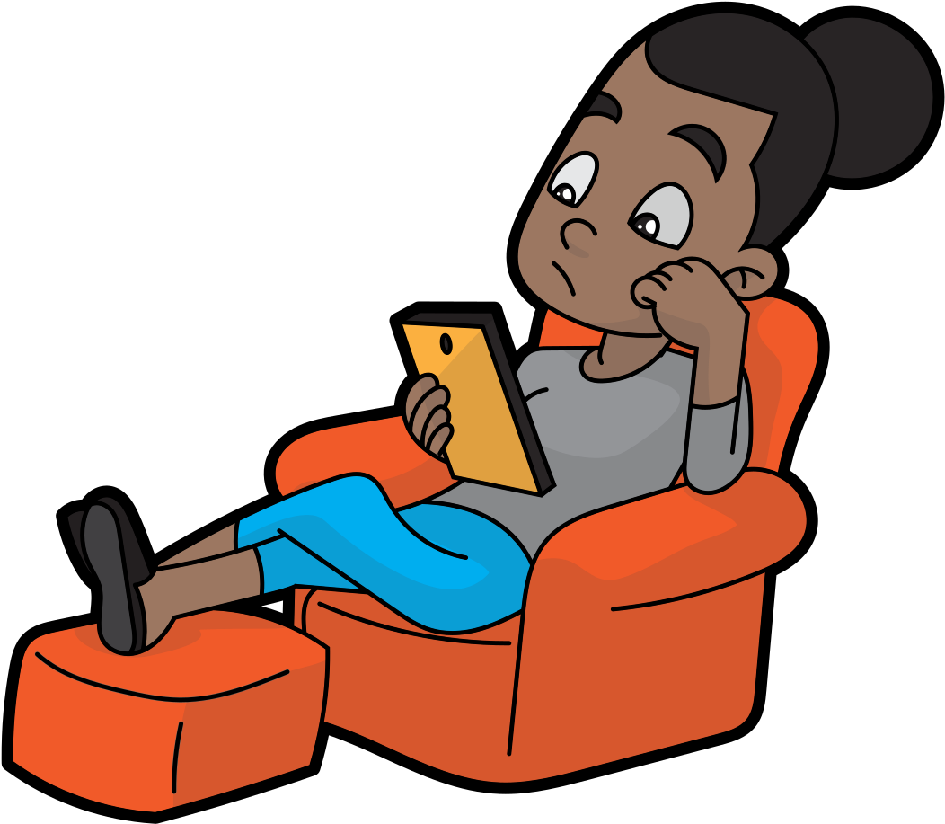 Cartoon Black Woman Using Her Mobile Tablet - Sitting Clipart (1206x1024), Png Download