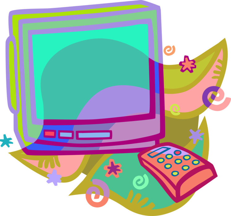 Vector Illustration Of Color Television With Remote Clipart (748x700), Png Download