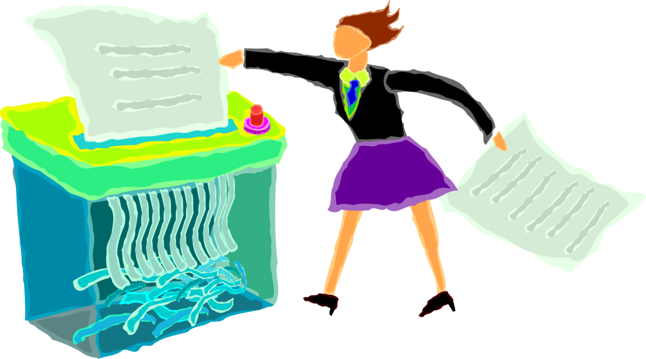 Vector Illustration Of Woman Shreds Documents In Office Clipart (1261x700), Png Download