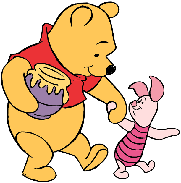 New Pooh, Piglet Walking Hand In Hand - Cartoon Clipart (612x619), Png Download