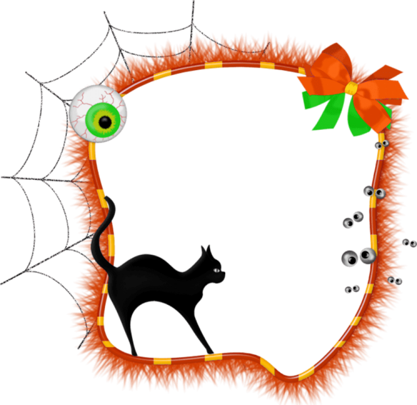 Halloween Transparent Photo Frame With Black Cat - Halloween Photo Frames Clipart (600x583), Png Download