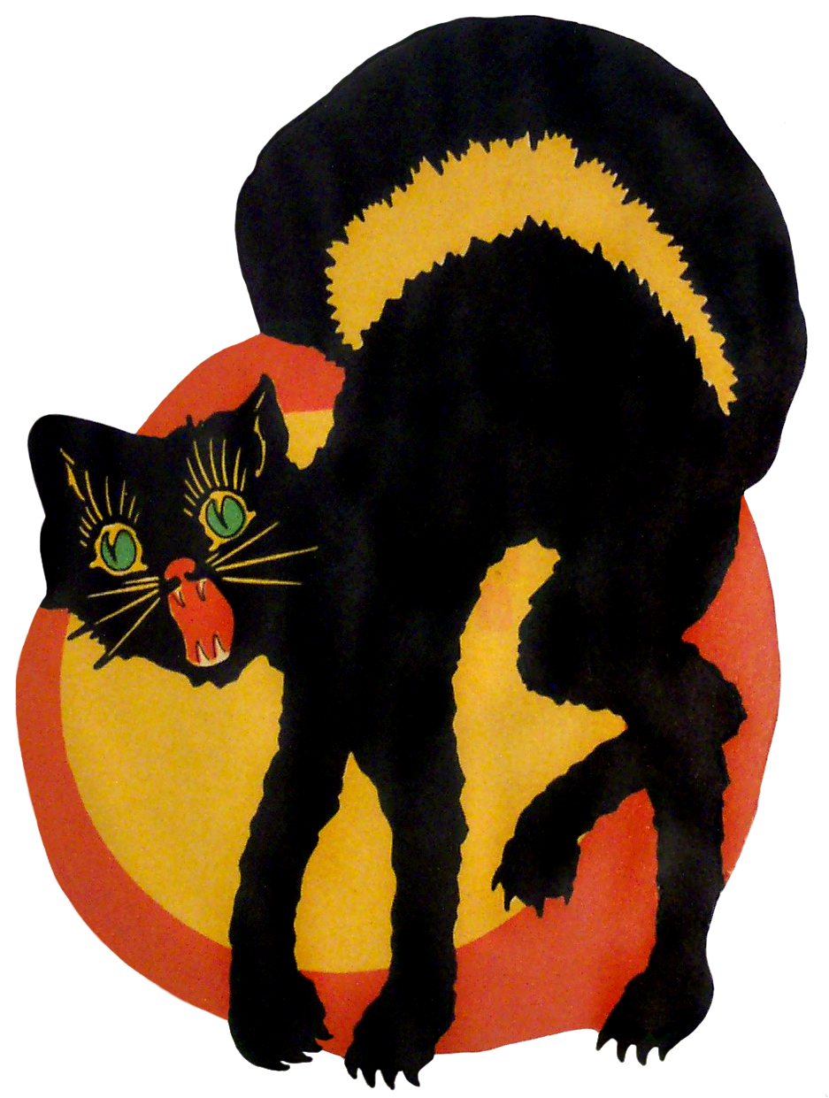 Halloween Fun - Vintage Halloween Cat Clipart (977x1285), Png Download