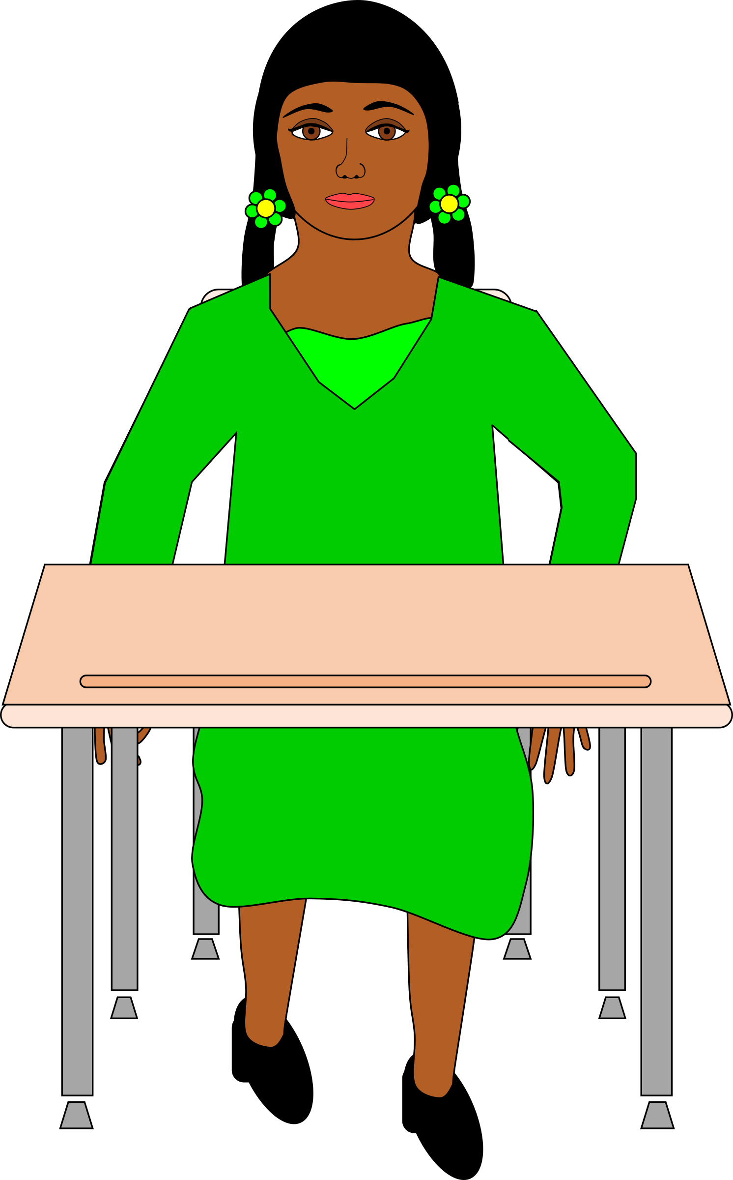 Girl In Pigtails Student Sitting - Student Sitting At Desk Icon Clipart (1492x2400), Png Download