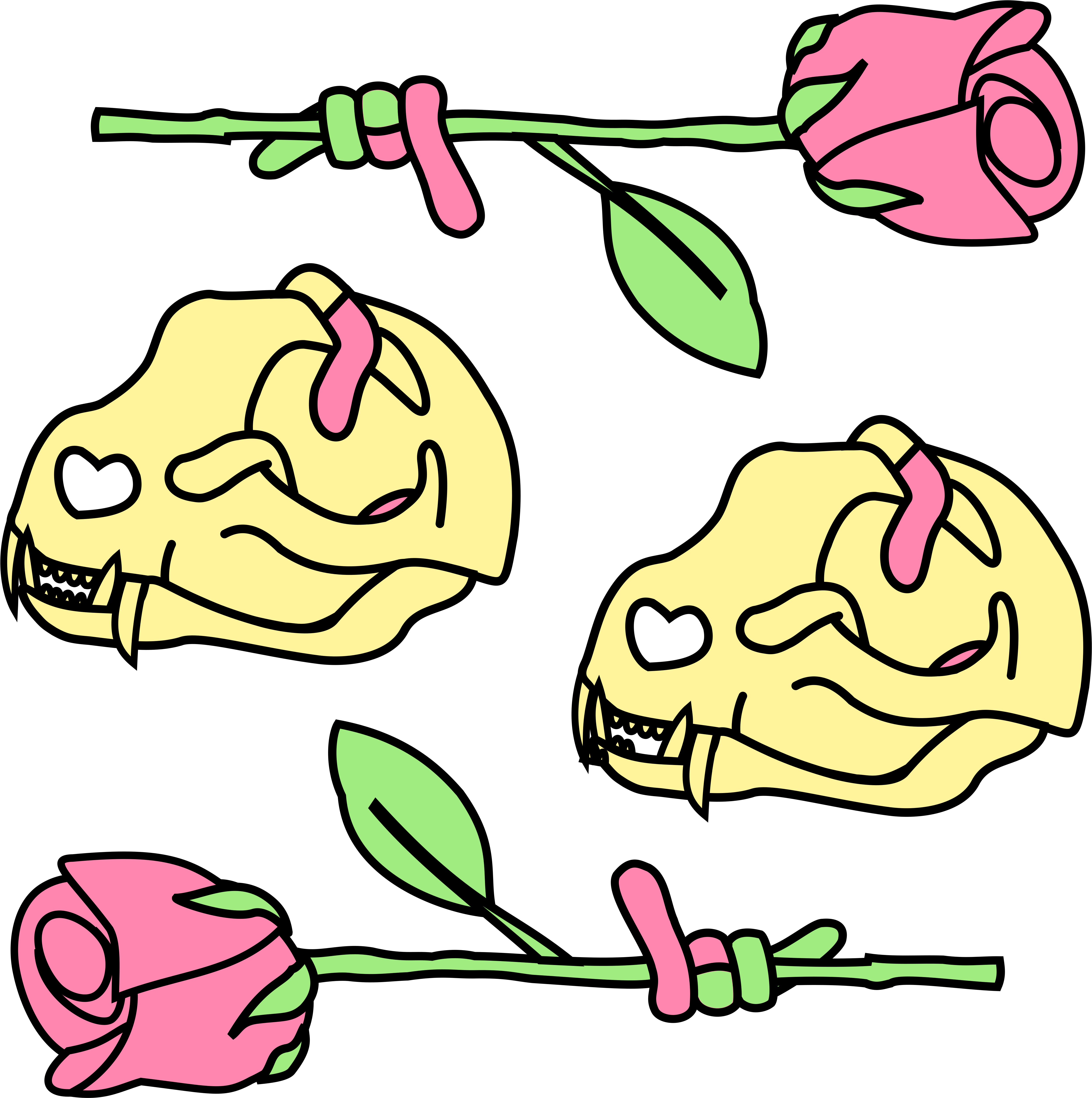 Two Cat Skulls Bordered By Roses, All With Gummy Worms Clipart (7632x6480), Png Download