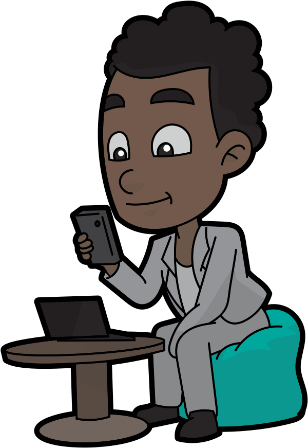 Cartoon Black Guy Using His Smartphone - Cartoon Clipart (791x1024), Png Download