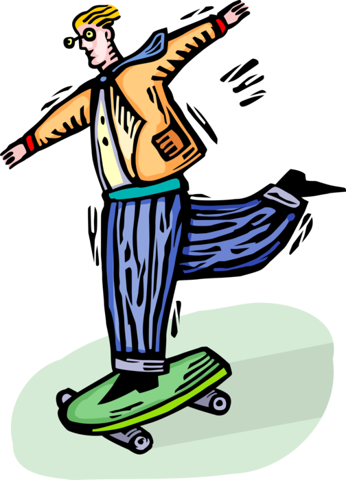 Vector Illustration Of Skateboarder Skateboarding On Clipart (504x700), Png Download