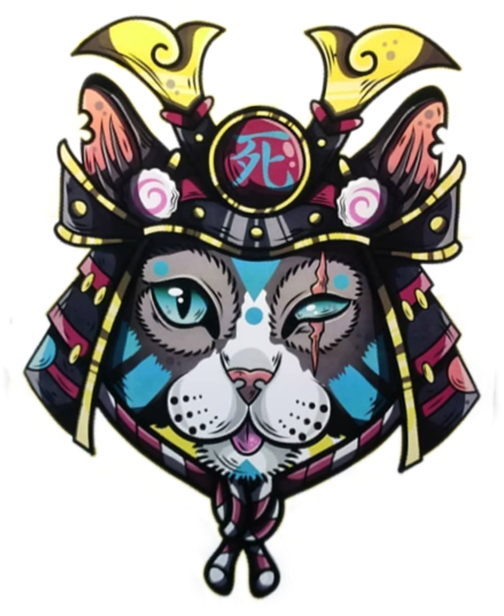 Stickergang Samurai Cat Chicks Dig Scars Ronin Slave - Illustration Clipart (1024x1231), Png Download