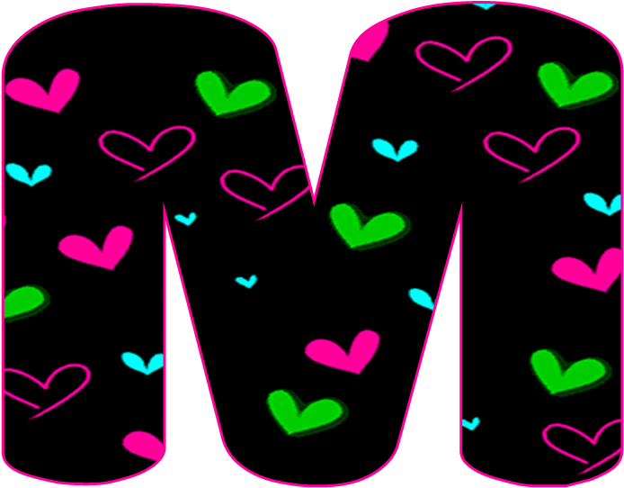 Abecedario Negro Con Corazones Neón - Abecedario Negro Con Corazones Clipart (705x724), Png Download