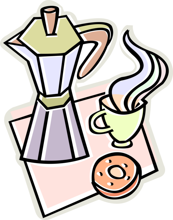 Vector Illustration Of Coffee Pot With Cup Of Coffee Clipart (551x700), Png Download