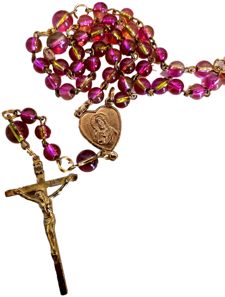 Rosary Pink With Gold Mary And Jesus Heart - Christian Cross Clipart (500x624), Png Download