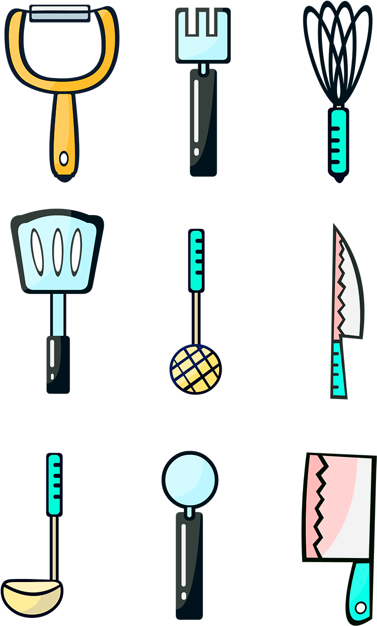 Living Supplies Hand Painted Cartoon Kitchen Utensils Clipart (1024x1369), Png Download