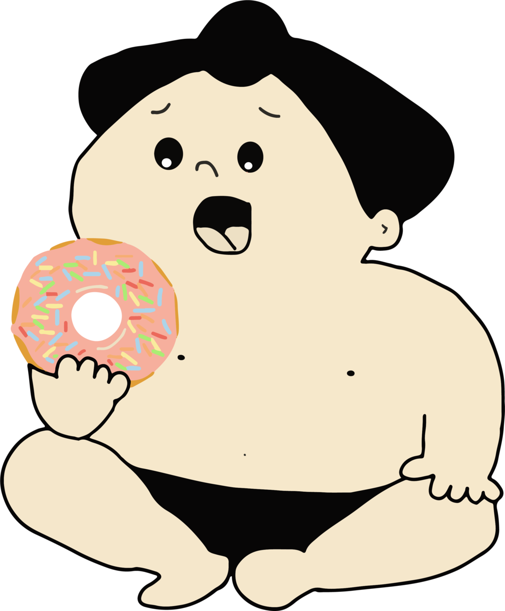 Sumo Eating Donuts Premium Short Sleeve T Shirt 2 Half Clipart (1024x1240), Png Download