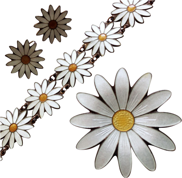 Vintage Aksel Holmsen Daisy Margarita Parure Set Bracelet Clipart (589x578), Png Download