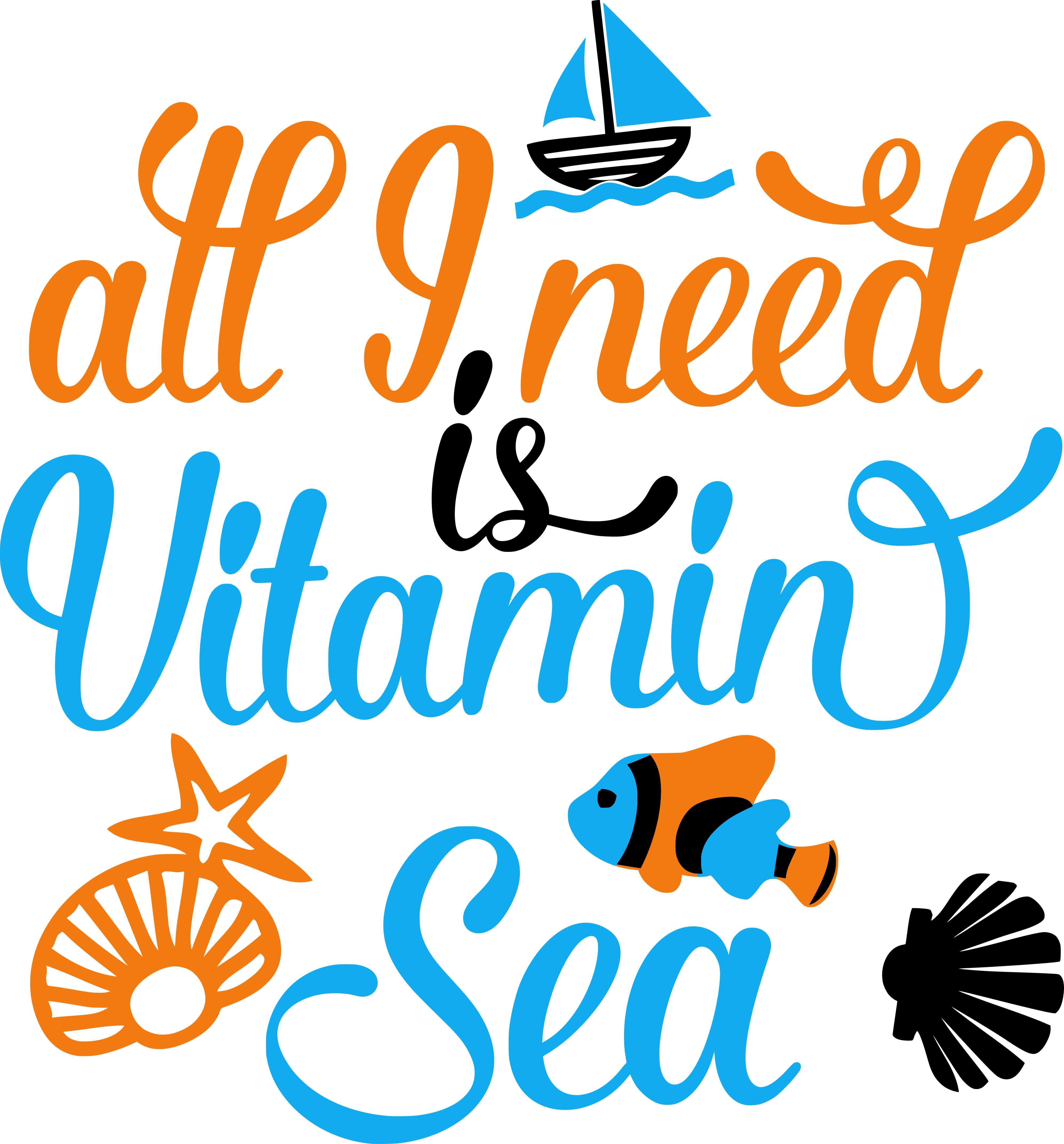 All I Need Is Vitamin Sea Color-theblackcatprints Clipart (3988x4289), Png Download