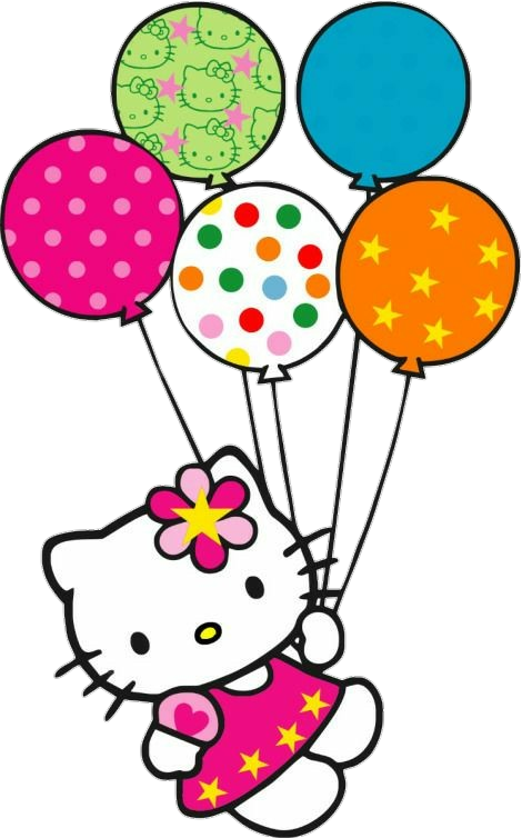 Hello Kitty Holding Balloons Clipart (470x754), Png Download