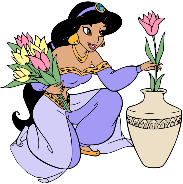 Jasmine Arranging Flowers - Princess Jasmine Coloring Pages Clipart (642x644), Png Download