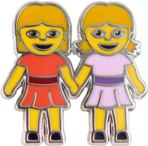 Girls Holding Hands Emoji Pin Clipart (598x588), Png Download