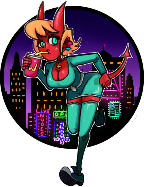 An Oni Girl In Underville, An 80's Themed Metropolis - Cartoon Clipart (500x648), Png Download