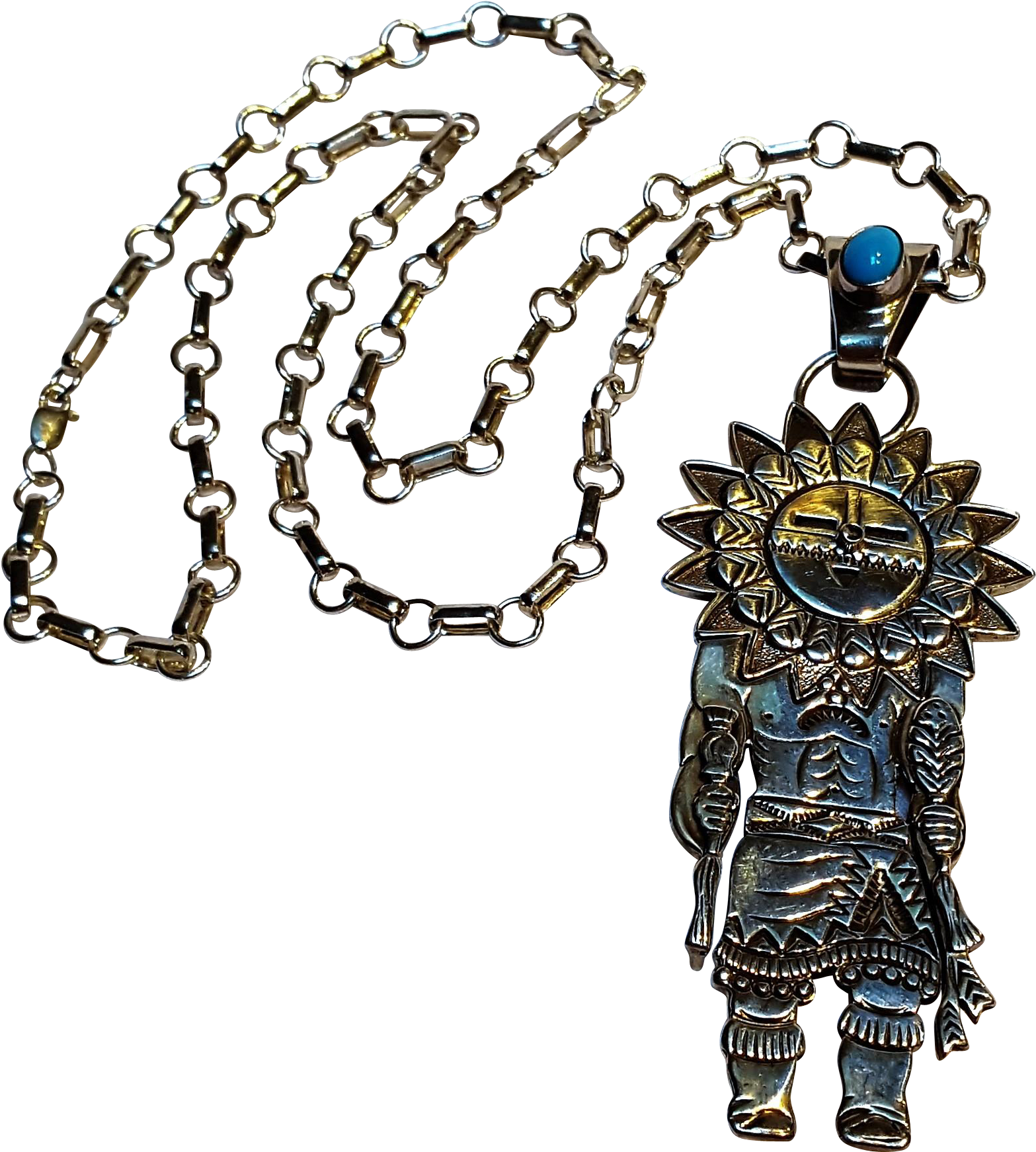 F Charley Navajo Sun Face Kachina Pin Pendant Turquoise - Chain Clipart (1741x1741), Png Download